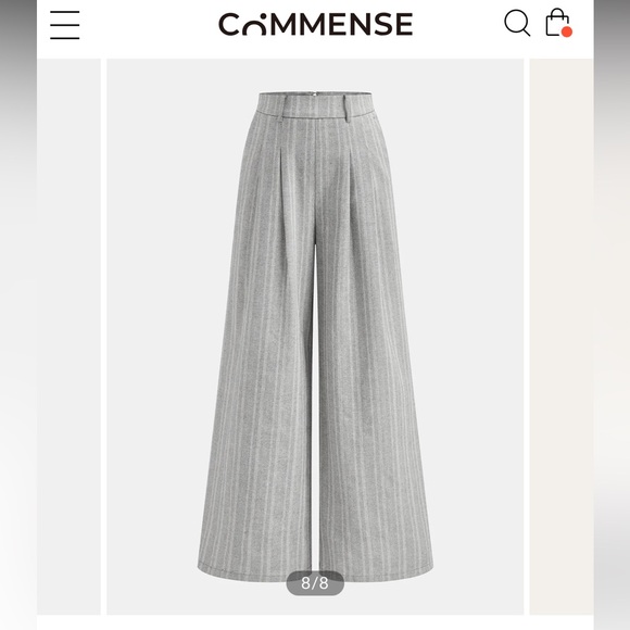 Commense Pants - Grey Striped Linen Blend Wide-Leg Pants